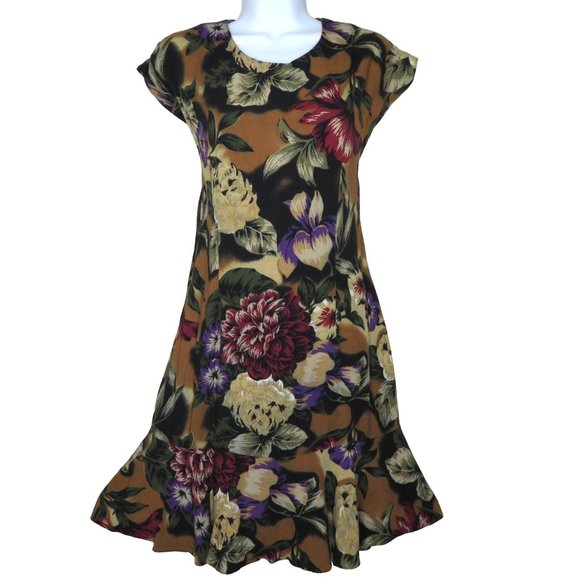 Vintage Sheri Martin Knee Length Shift Dress Floral Ruffle Hem Hawaiian MuuMuu - Picture 6 of 11